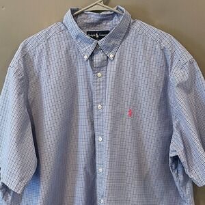 Ralph Lauren Mens XXL Classic Fit Blue Tattersall Check Short Sleeve Button Down